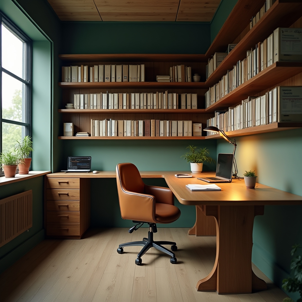 Espacio de trabajo de Verdanquix con mesa de madera y archivo de grabaciones